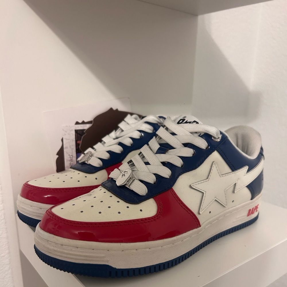 Bape Kids Red, Blue, and White Sneakers